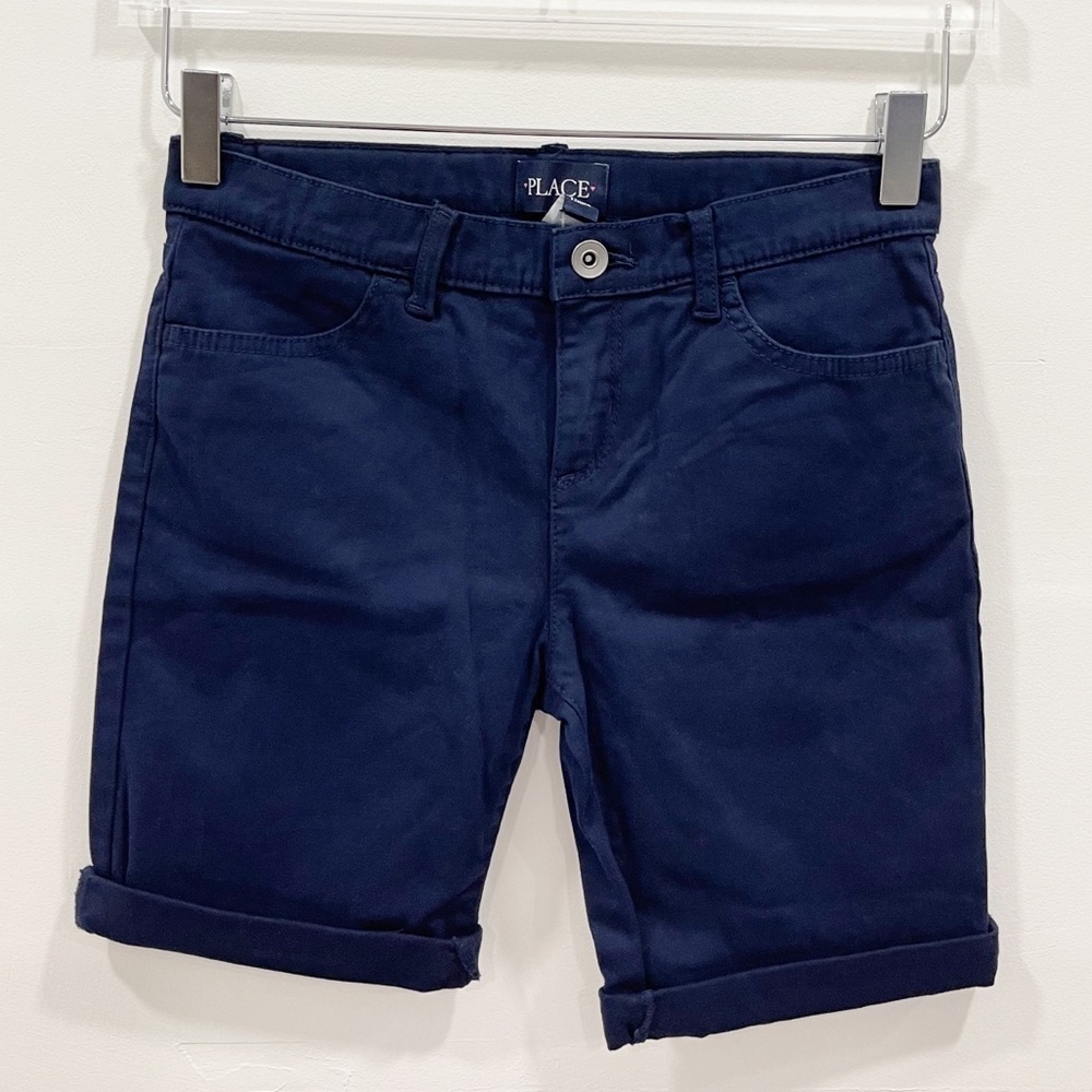 The Childrens Place Girls Chino Uniform Shorts Cuffed Navy 10 Cotton New
